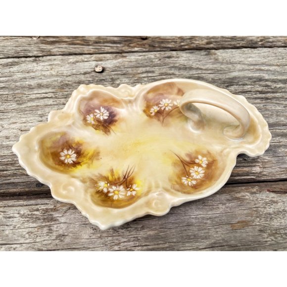 Vintage Handpainted Porcelain Lemon finger Dish, Daisy Flower - Picture 2 of 6